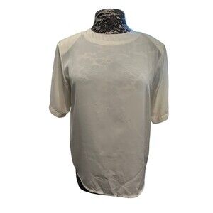 Vintage 80s Claudia Richard Blouse Ivory White Short‎ Sleeve Keyhole Career 14